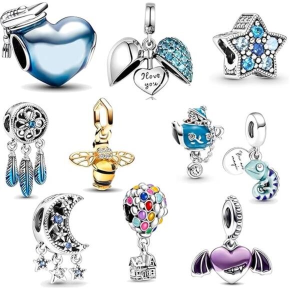 10 Pack Silver Spacer Beads Charms fit Bracelet DIY Pendant Set - Picture 8 of 8